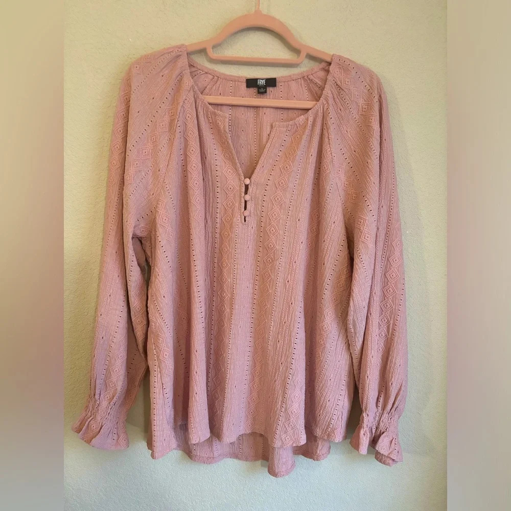Frye Womens Textured Blousson Sleeve Boho Peasant Blouse
